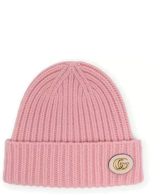 Pink cashmere cap with logo