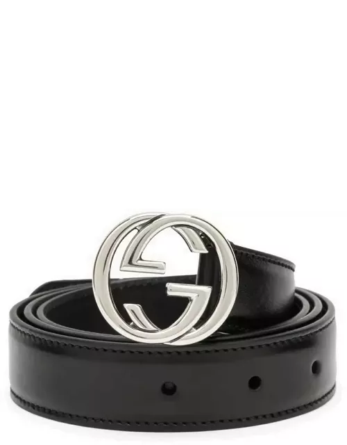 Black leather GG belt