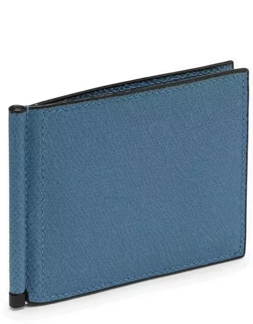 Light blue grey Grip wallet in grained leather