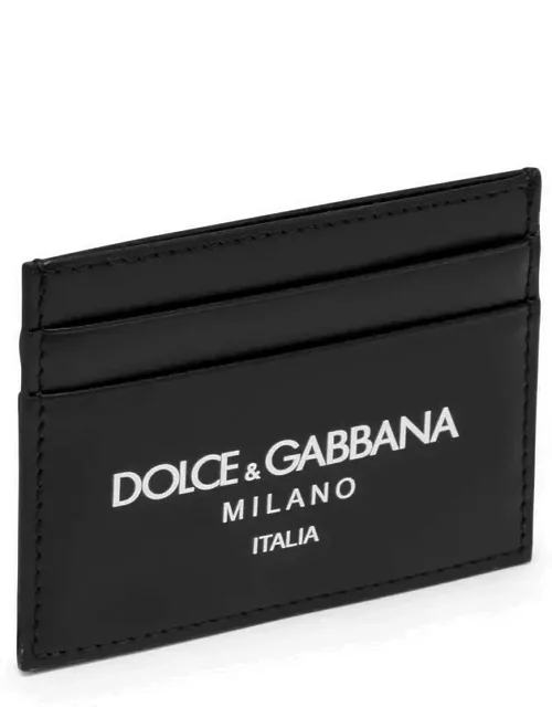 Black calfskin card holder with logo