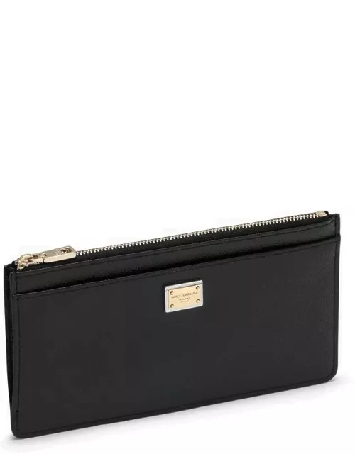 Black Dauphine leather zipped card holder