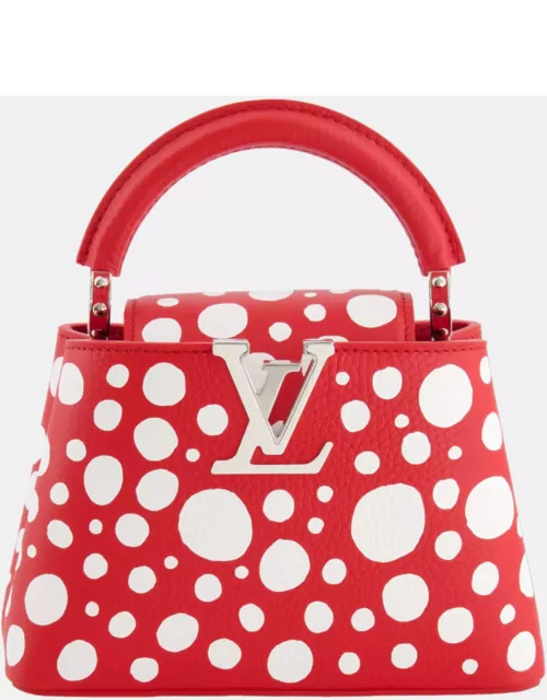 Louis Vuitton X Yayoi Kusama Red and White Mini Capucines Bag with Silver Hardware
