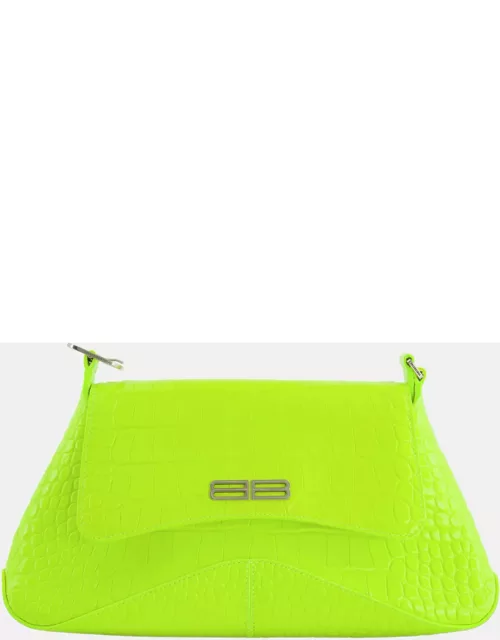 Balenciaga Neon Yellow Croc Embossed Calf Leather XX Shoulder Bag