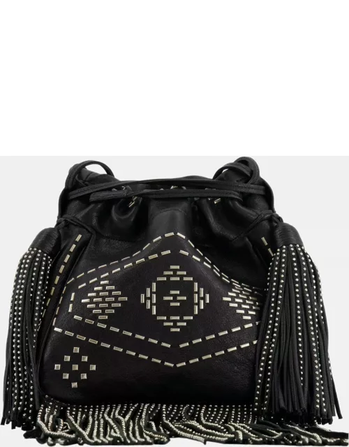 Saint Laurent Black Studded Bag with Fringe Detail