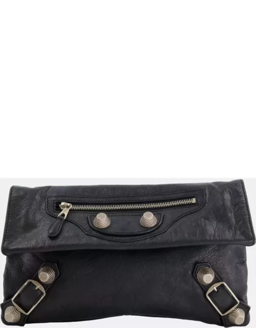 Balenciaga Black Leather City Pouch Bag with Silver Hardware