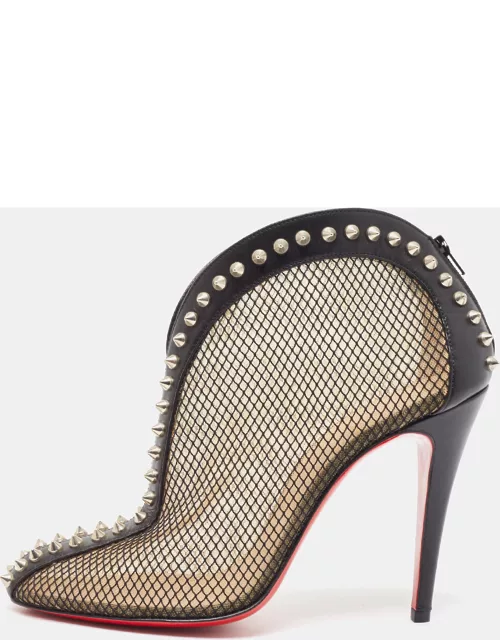 Christian Louboutin Black Mesh and Leather Bourriche Ankle Bootie