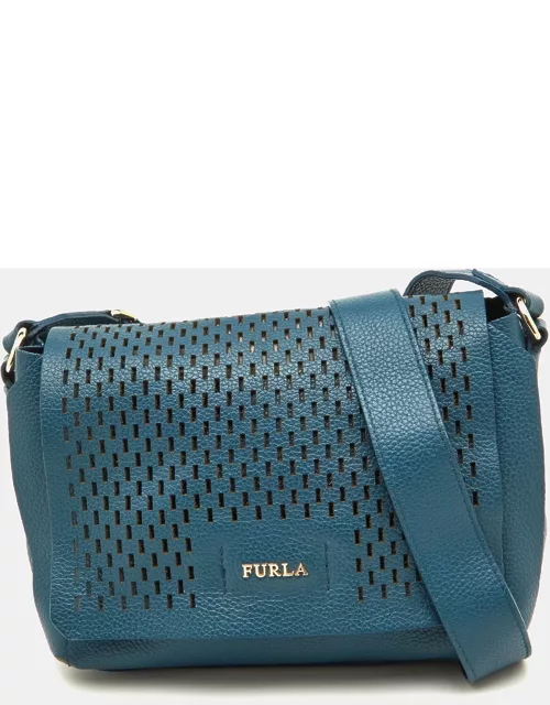 Furla Blue Cut Out Leather Flap Crossbody Bag