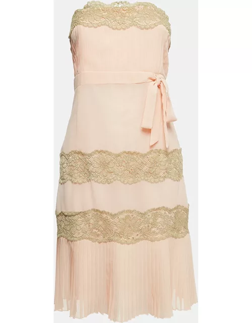 RED Valentino Vintage Pink Crepe Lace Trimmed Strapless Mini Dress