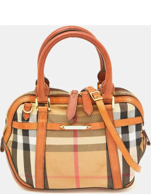 Burberry Beige/Brown House Check Fabric and Leather Orchard Bowler Bag