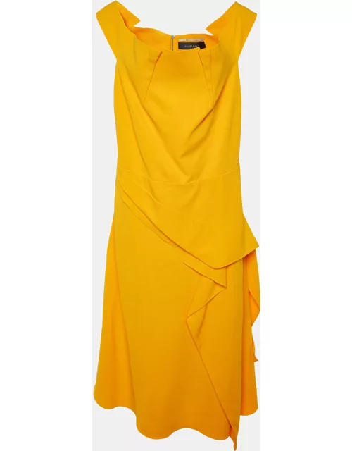 Roland Mouret Marigold Yellow Stretch Crepe Off Shoulder Arch Dress