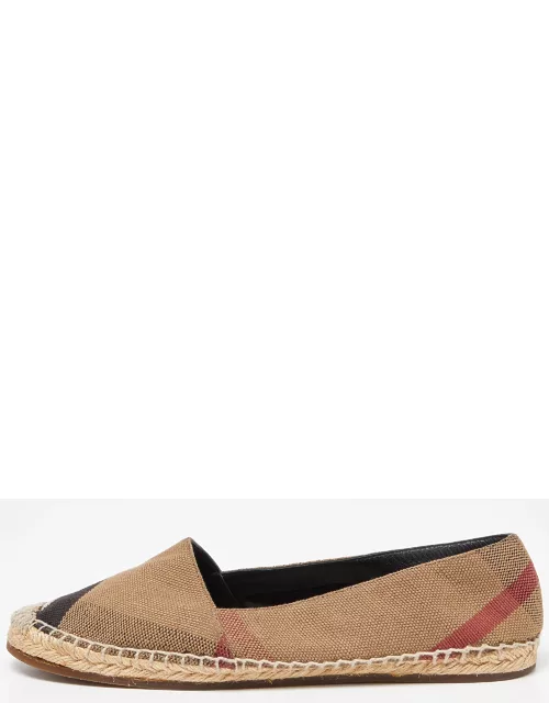 Burberry Brown House Check Canvas Espadrille Flat