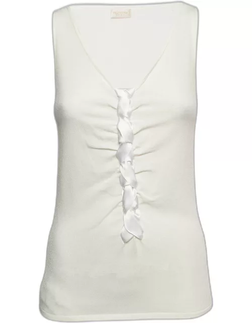 Valentino White Knit Braid Detailed Sleeveless Top