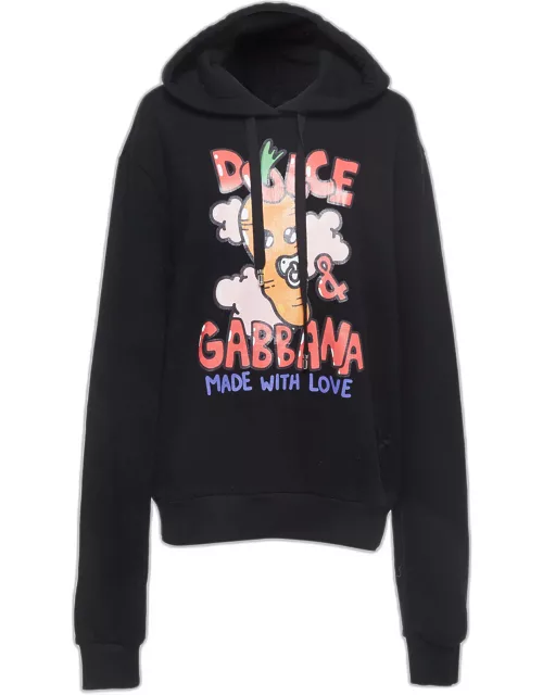 Dolce & Gabbana Black Graphic Print Cotton Blend Hoodie