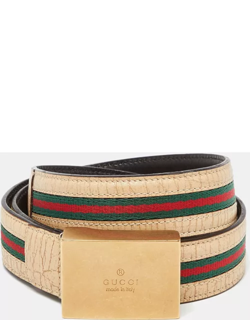 Gucci Beige Leather Web Buckle Belt 80C