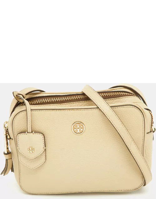 Tory Burch Beige Leather Double Zip Camera Bag
