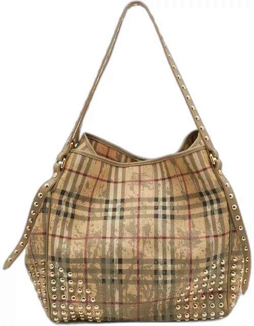 Burberry Beige/Grey Haymarket Check Coated Canvas And Leather Studded Special Edition Canterbury Tote