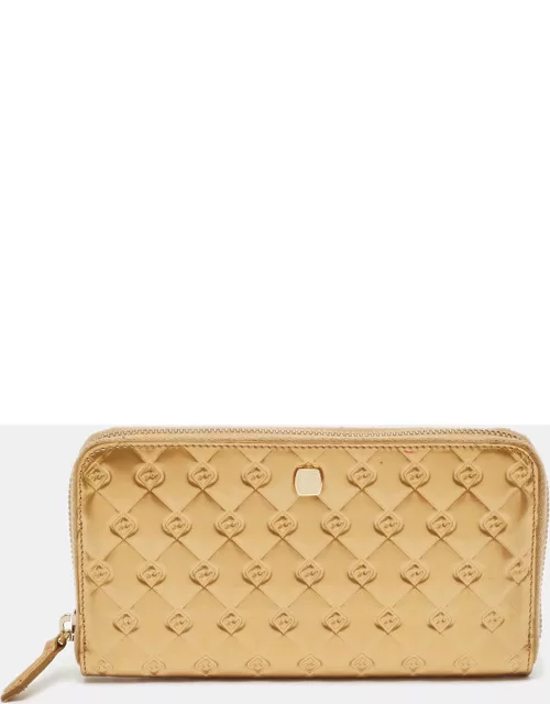 Fendi Gold Embossed Patent Leather Fendilicious Continental Wallet