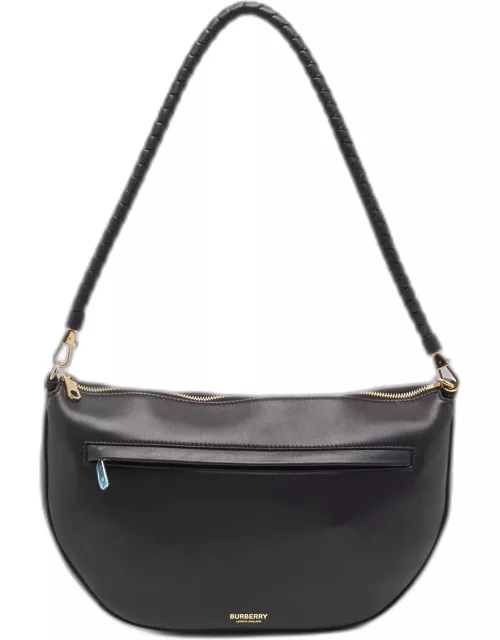 Burberry Black Leather Large Olympia Shoulder Bag