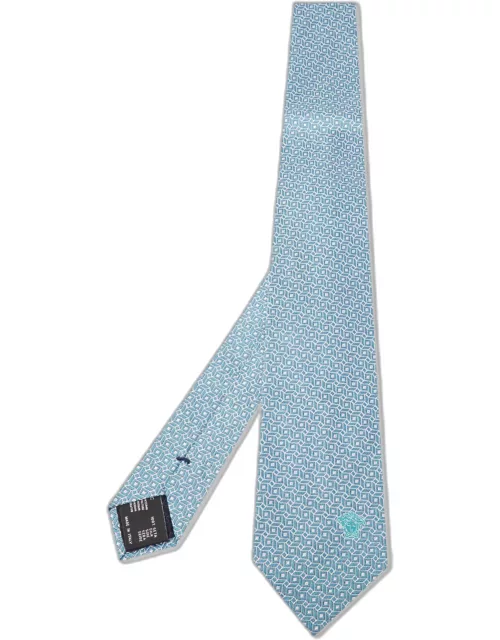 Versace Blue Geometric Pattern Jacquard Silk Tie