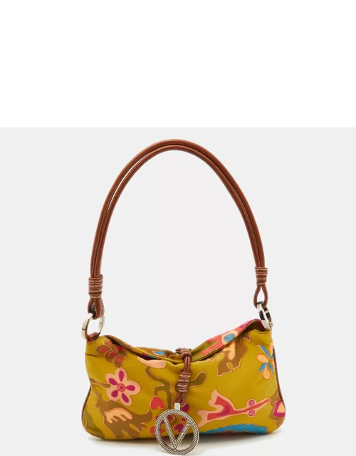 Valentino Multicolor Print Satin and Leather Baguette Bag