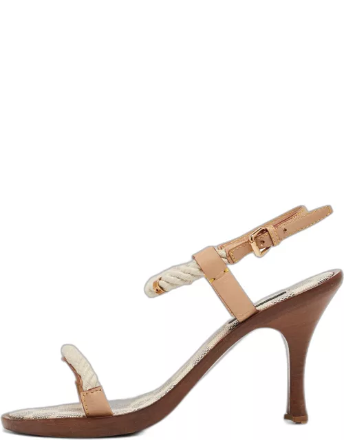 Louis Vuitton White/Beige Rope and Leather Ankle Strap Sandal