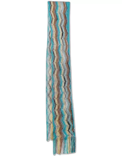 Missoni Multicolor Zig Zag Knit Fringed Scarf