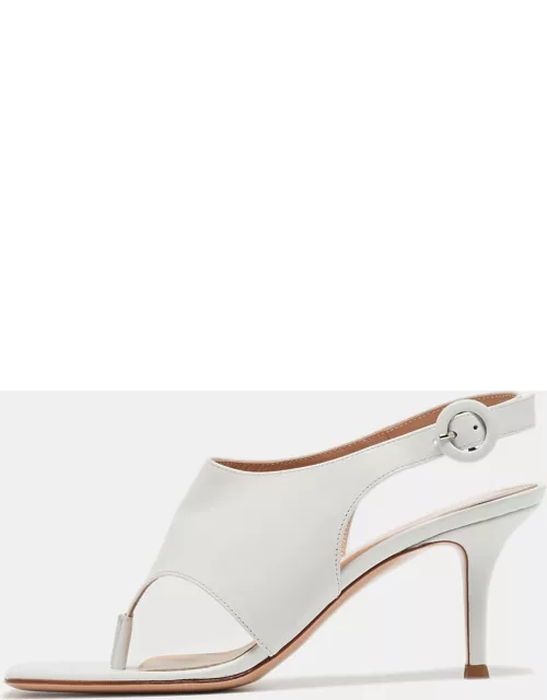 Gianvito Rossi White Leather Thong Slide Ankle Strap Sandal