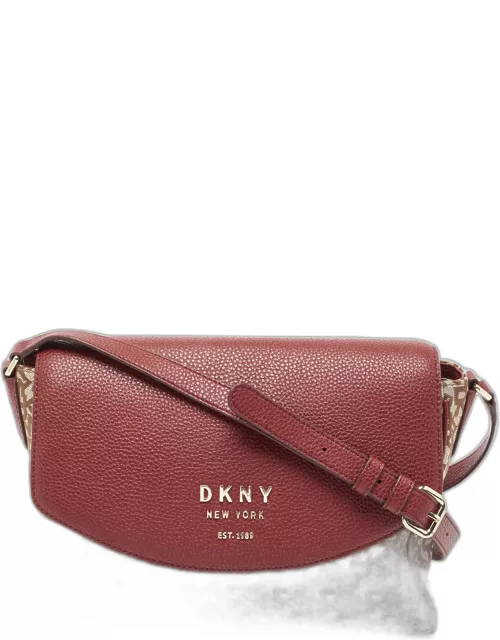 DKNY Burgundy/Beige Signature Canvas and Leather Noho Shoulder Bag