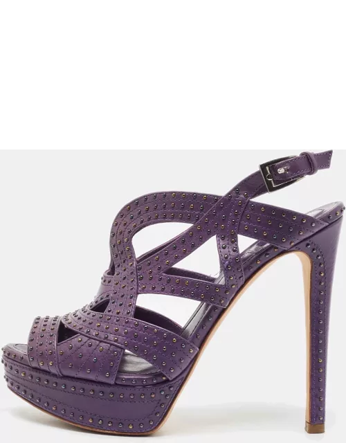 Dior Purple Leather Studded Platform Ankle Strap Sandal