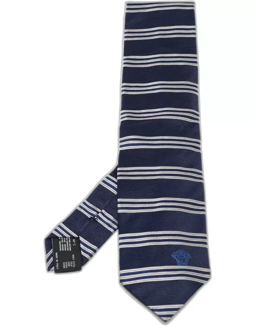 Versace Navy Blue Striped Silk Tie