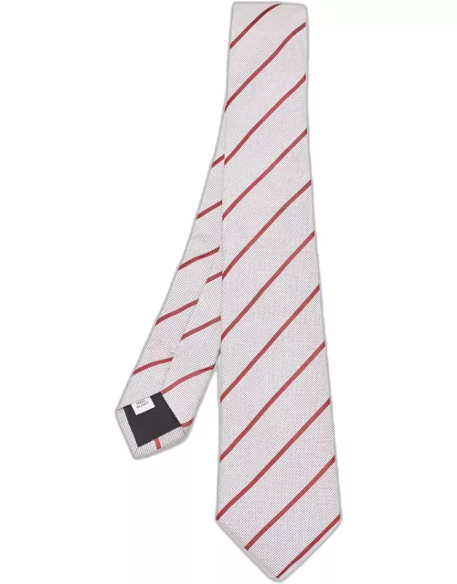 Valentino White/Red Diagonal Striped Silk Tie