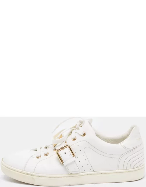 Dolce & Gabbana White Leather Lace Up And Buckle Low Top Sneaker