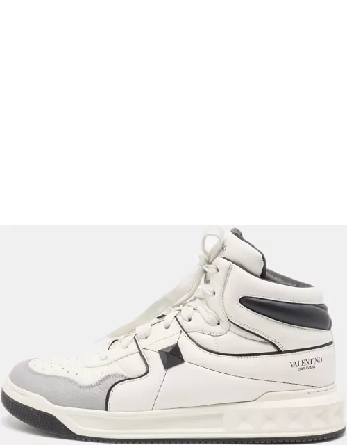 Valentino White/Black Leather Roman Stud High Top Sneaker