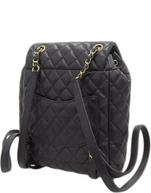 Chanel Black CC Quilted Leather Drawstring Backpack