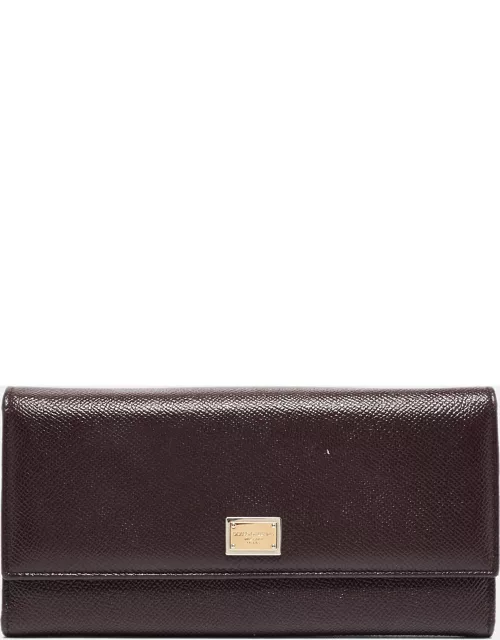 Dolce & Gabbana Dark Brown Leather Dauphine Flap Continental Wallet