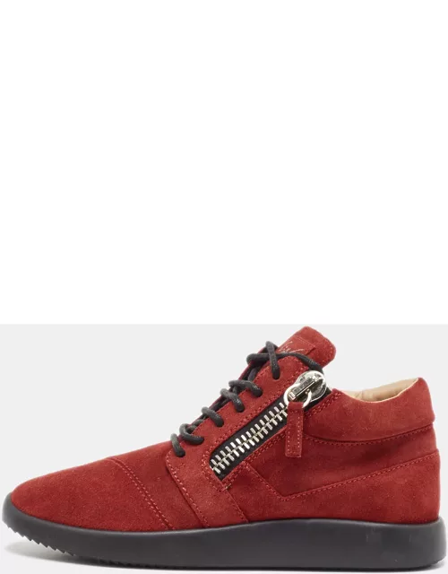 Gisueppe Zanotti Red Suede Double Zip Low Top Sneaker