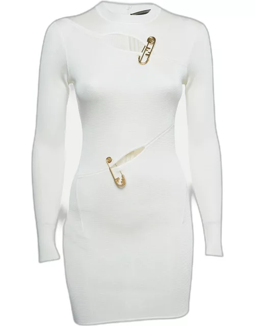 Fendi x Versace White Knit Pin Detail Cutout Mini Dress