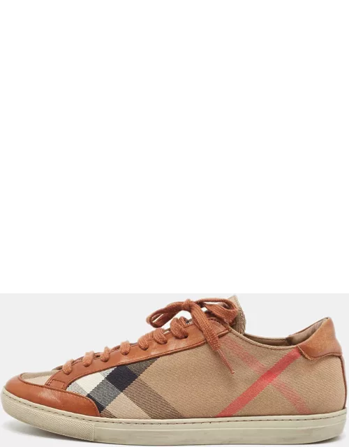 Burberry Brown/Beige Nova Check Canvas and Leather Lace Up Sneaker