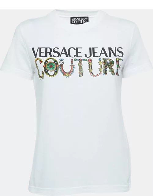 Versace Jeans Couture White Logo Print Cotton Short Sleeve T-Shirt
