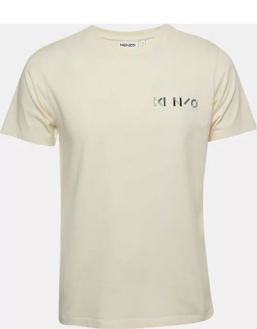 Kenzo Light Yellow Logo Print Cotton Crew Neck T-Shirt