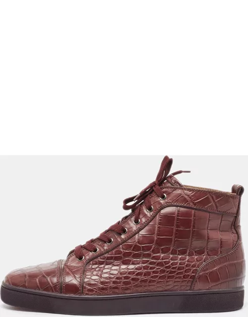 Christian Louboutin Burgundy Crocodile Leather Louis High Top Sneaker
