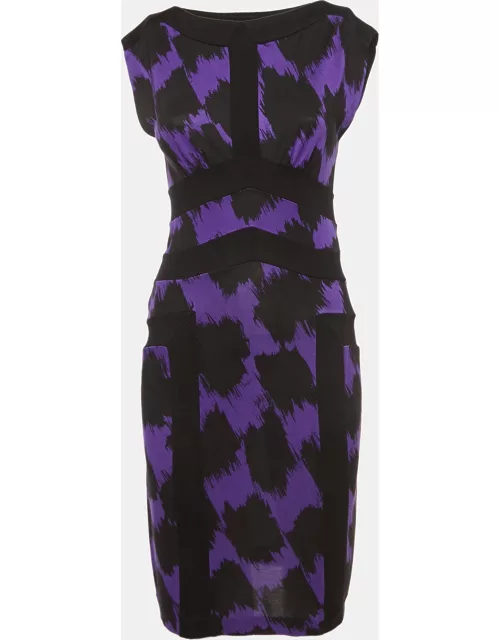 Diane Von Furstenberg Black Print Silk Knit Sleeveless Short Dress