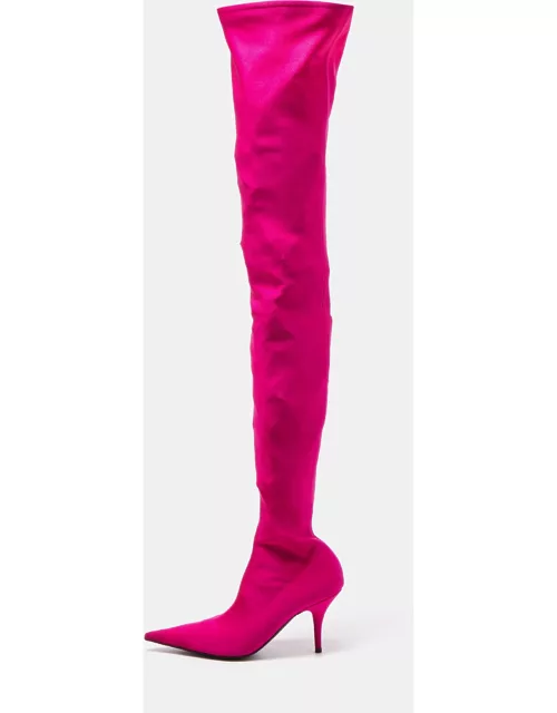 Balenciaga Pink Satin Knife Knee Length Boot