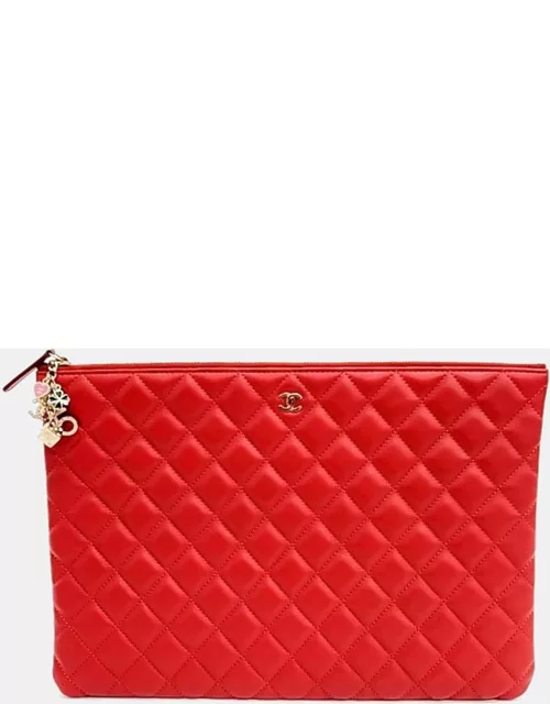 Chanel Red Lambskin Leather Valentine Embellished Clutch bag