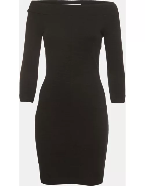 Diane Von Furstenberg Black Knit Off Shoulder Mini Dress