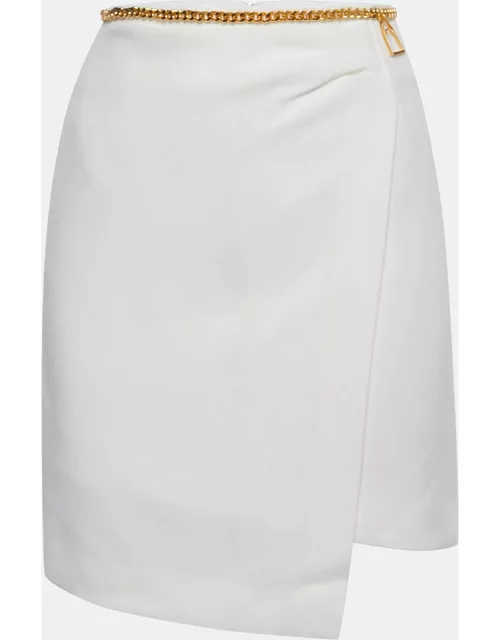 Elisabetta Franchi Off-White Crepe Chain Detailed Waist Mini Skirt