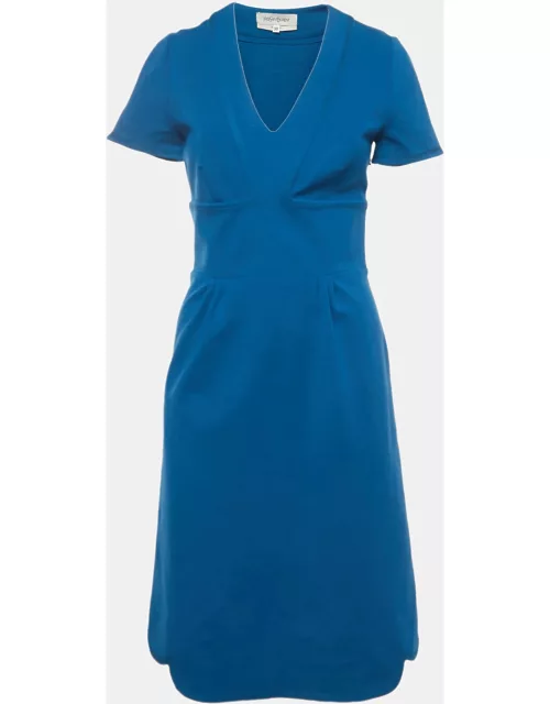 Yves Saint Laurent Blue Wool V-Neck Short Dress