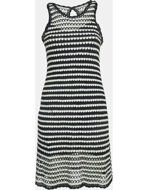 Diane Von Furstenberg Navy Blue/White Crochet Knit Sleeveless Short Dress