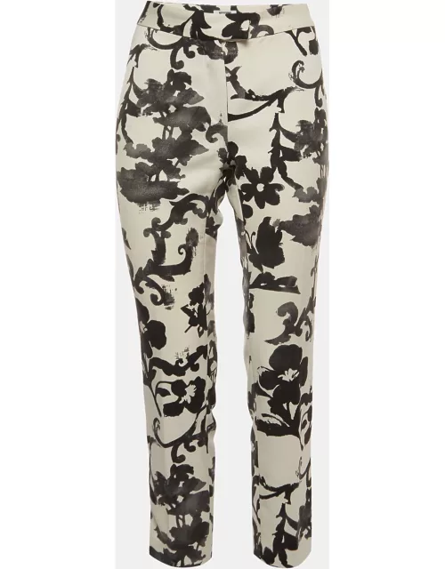 Moschino Off-White/Black Floral Print Crepe Trousers