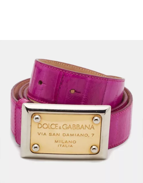Dolce & Gabbana Fuschia Eel Logo Plaque Belt